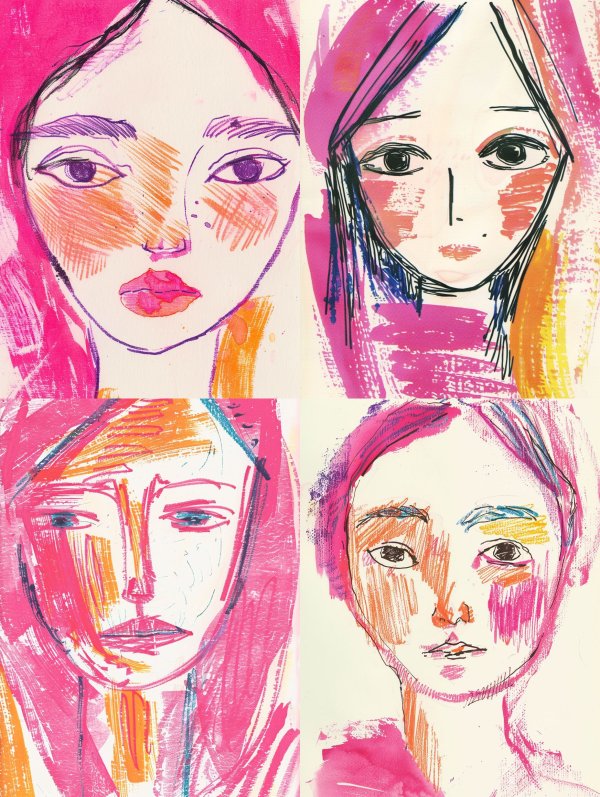 Neon Pastel Mixed Media Portrait