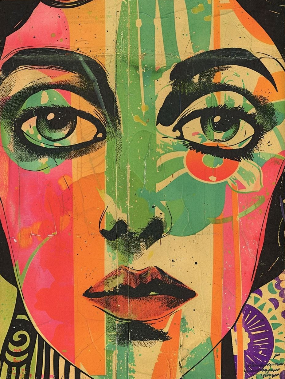 Vintage Psychedelic Floral Portrait - Image 3
