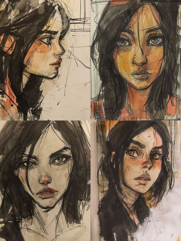 Soulful Gazes in Ink and Wash