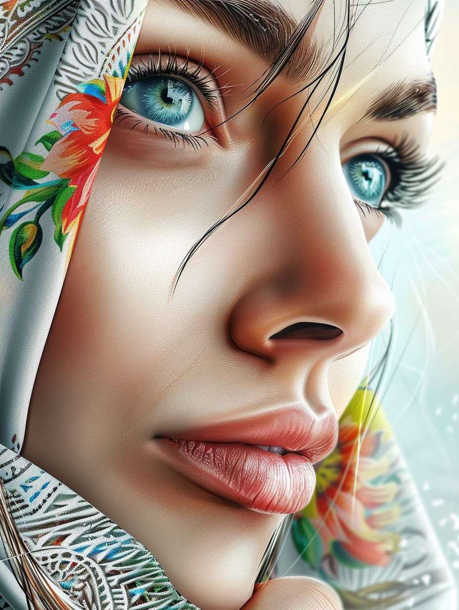 Ethereal Gaze in Floral Silk - Image 1