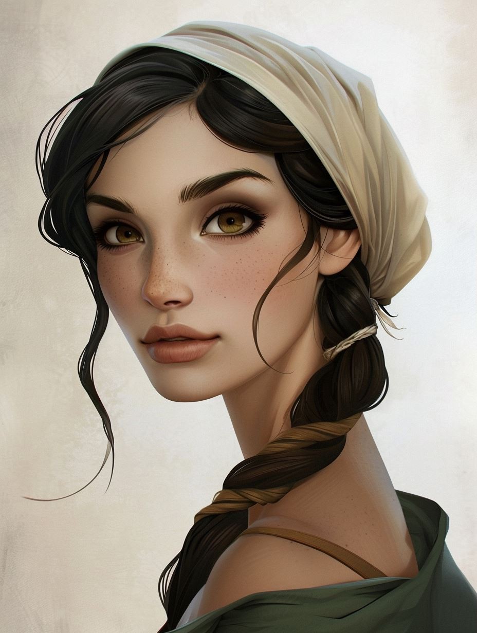Rustic Maiden in Cream Headscarf - Image 1