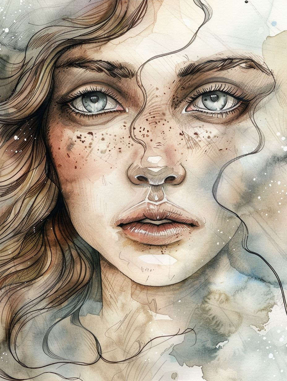 Ethereal Gaze Watercolor Portraits - Image 3