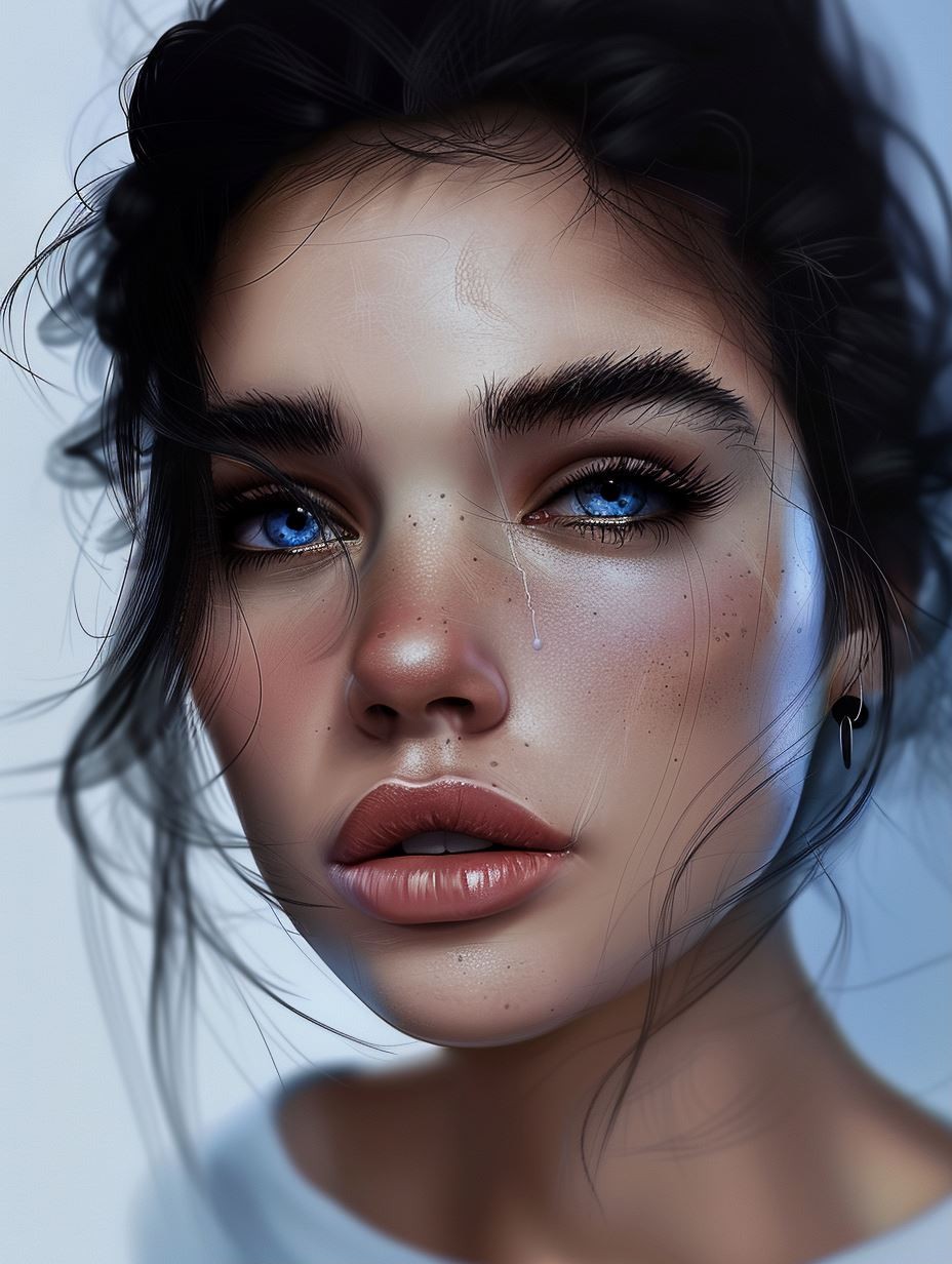 Melancholy Gaze in Cool Light - Image 1