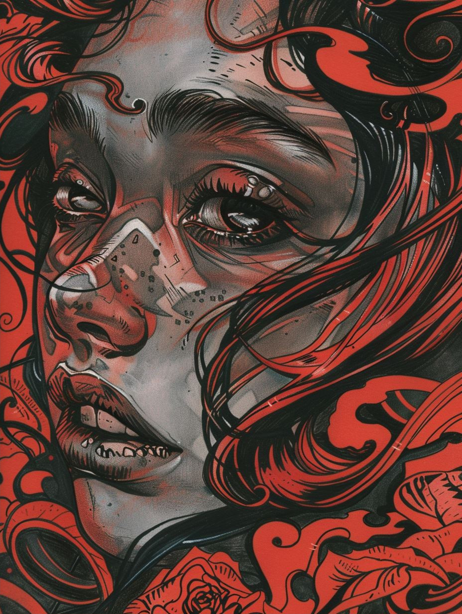 Dark Surrealist Crimson Portrait - Image 2