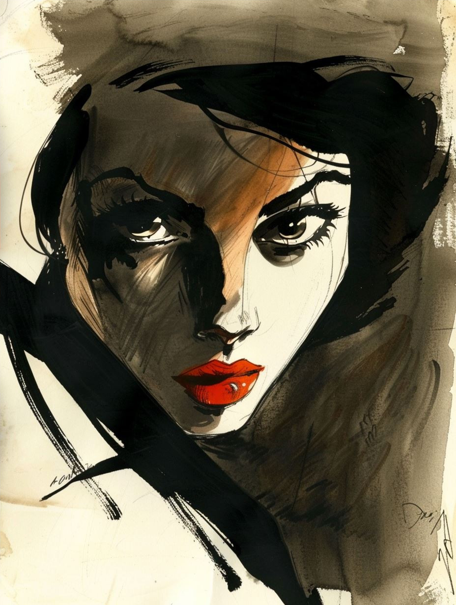 Noir Elegance in Ink Wash - Image 4