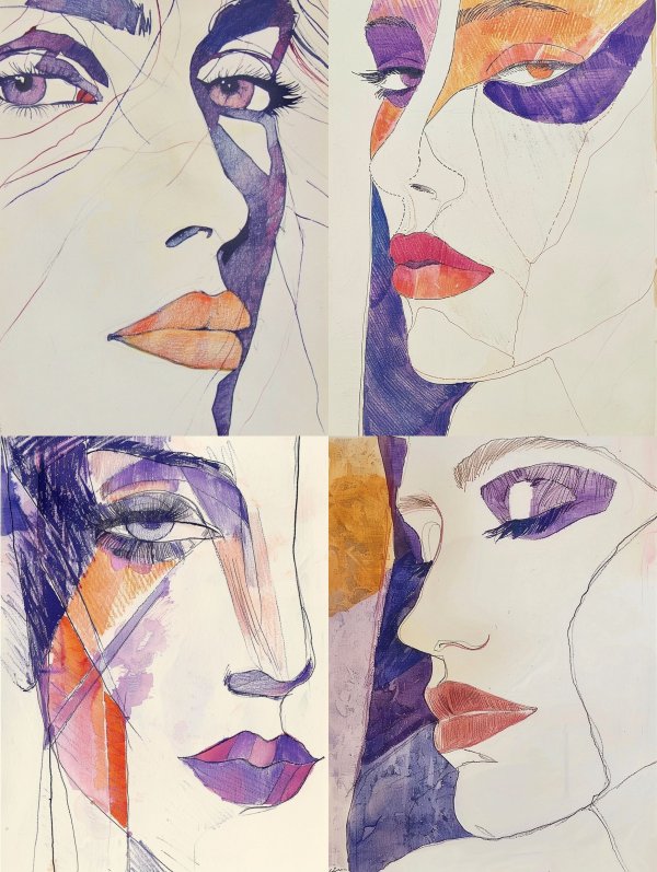 Abstract Violet Portrait Sketch