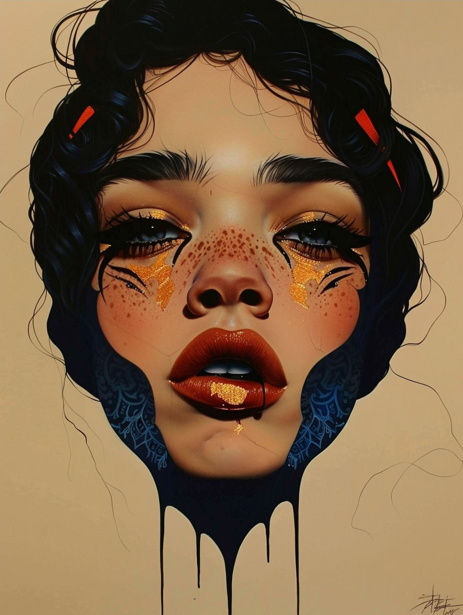 Ethereal Gaze in Golden Rain - Image 4