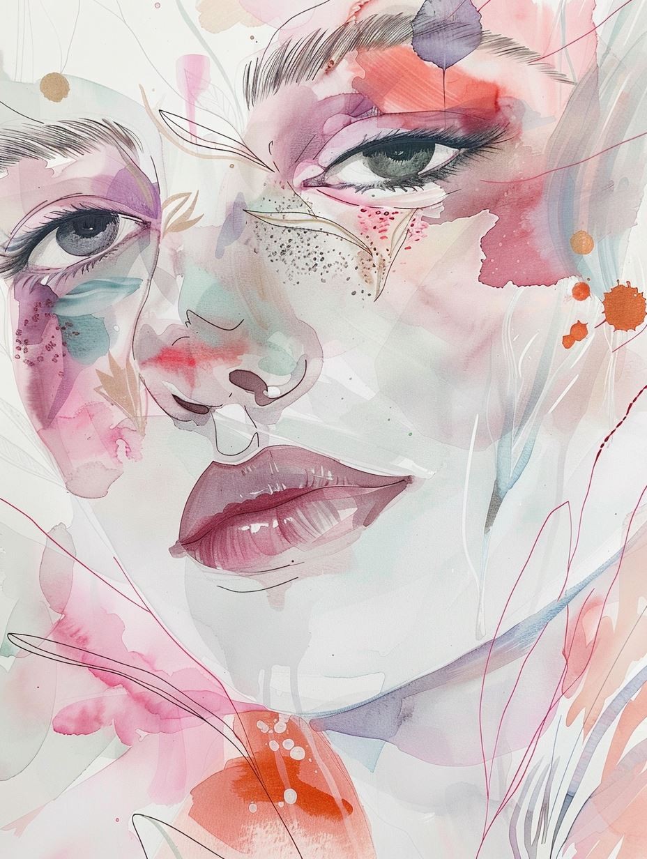 Ethereal Watercolor Floral Portrait - Image 4