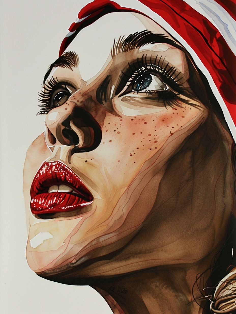 Crimson Gloss and Ink Contours - Image 1