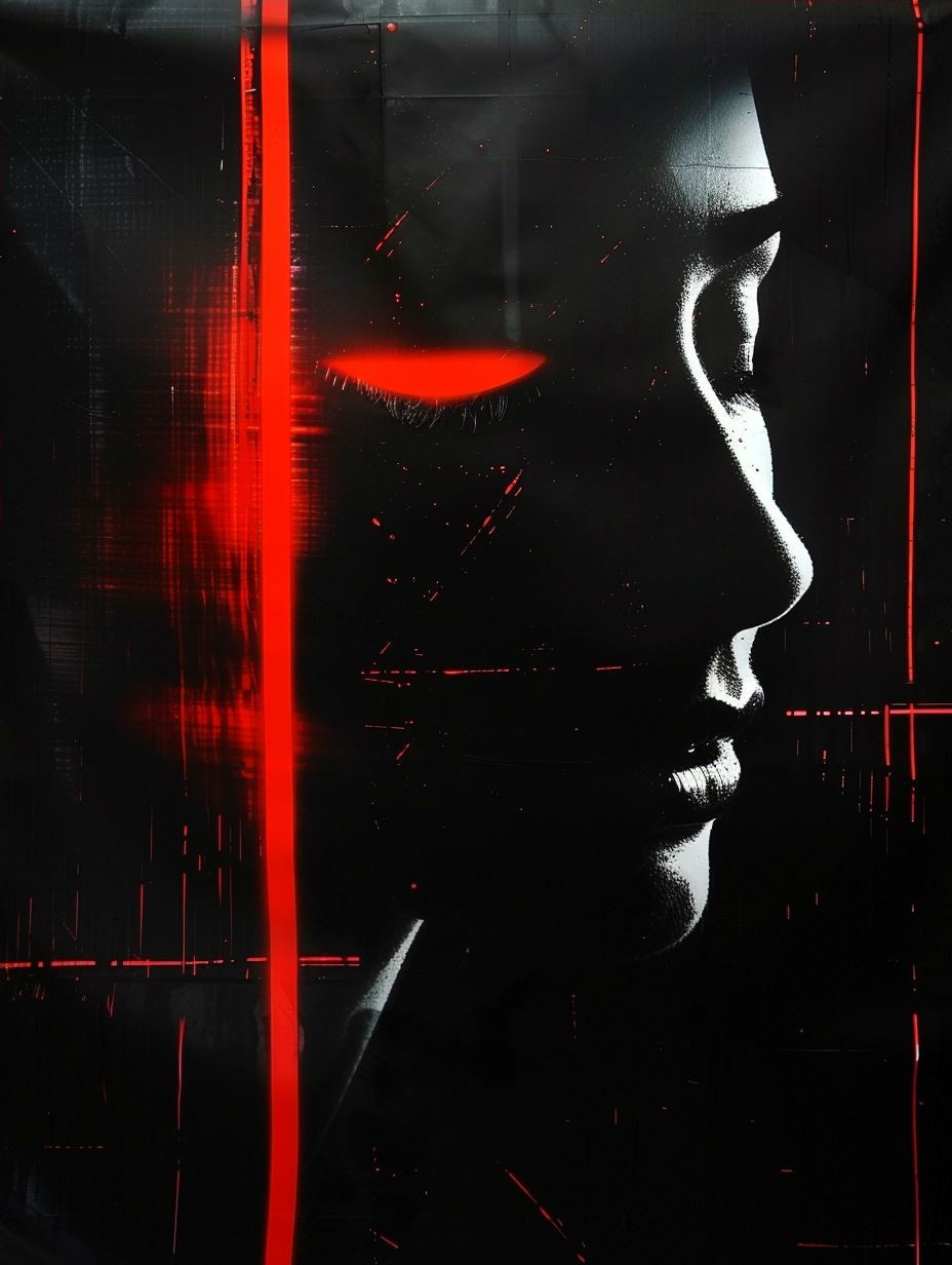 Crimson Glitch Cybernetic Portrait - Image 4
