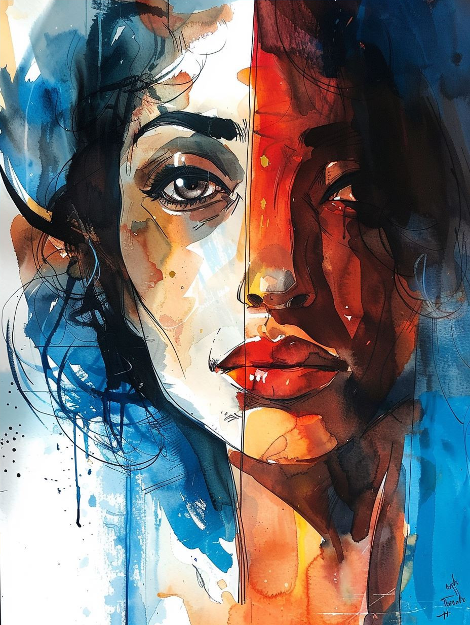 Abstract Watercolor Portrait in Blue - Image 4
