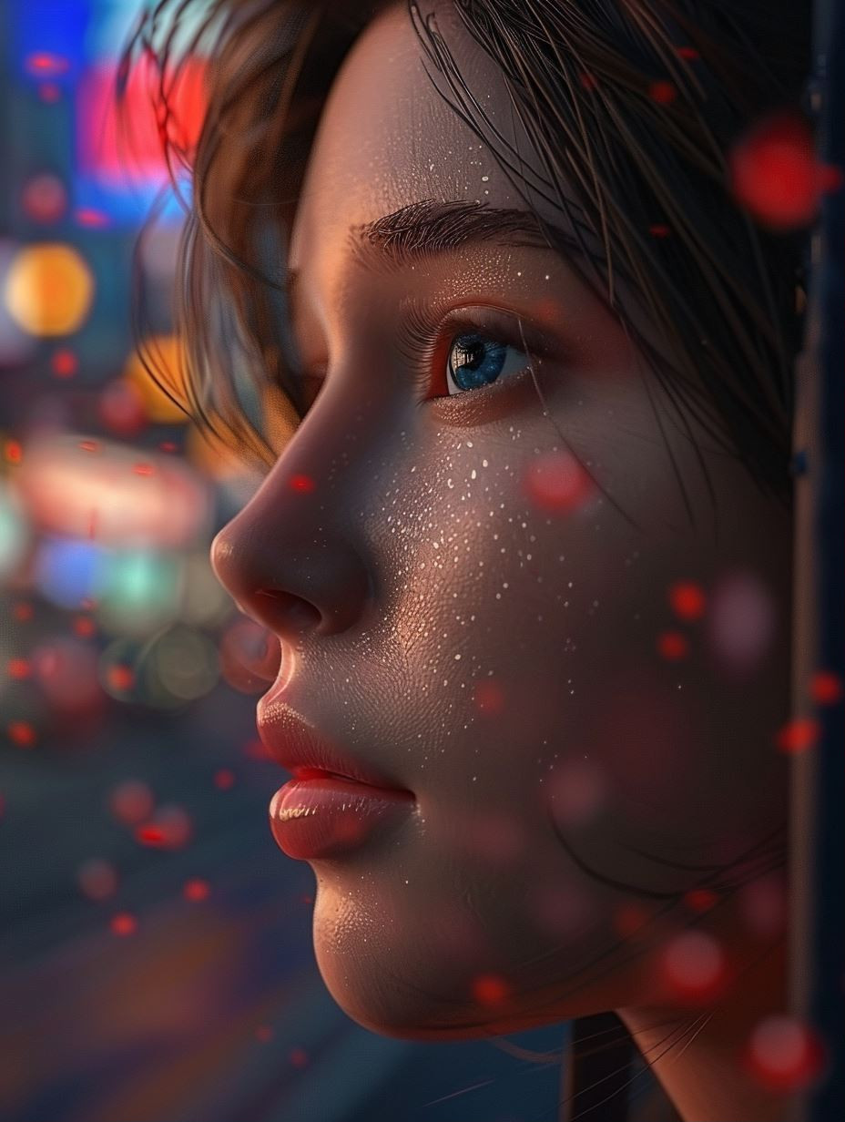 Melancholy Glow in Neon Rain - Image 1