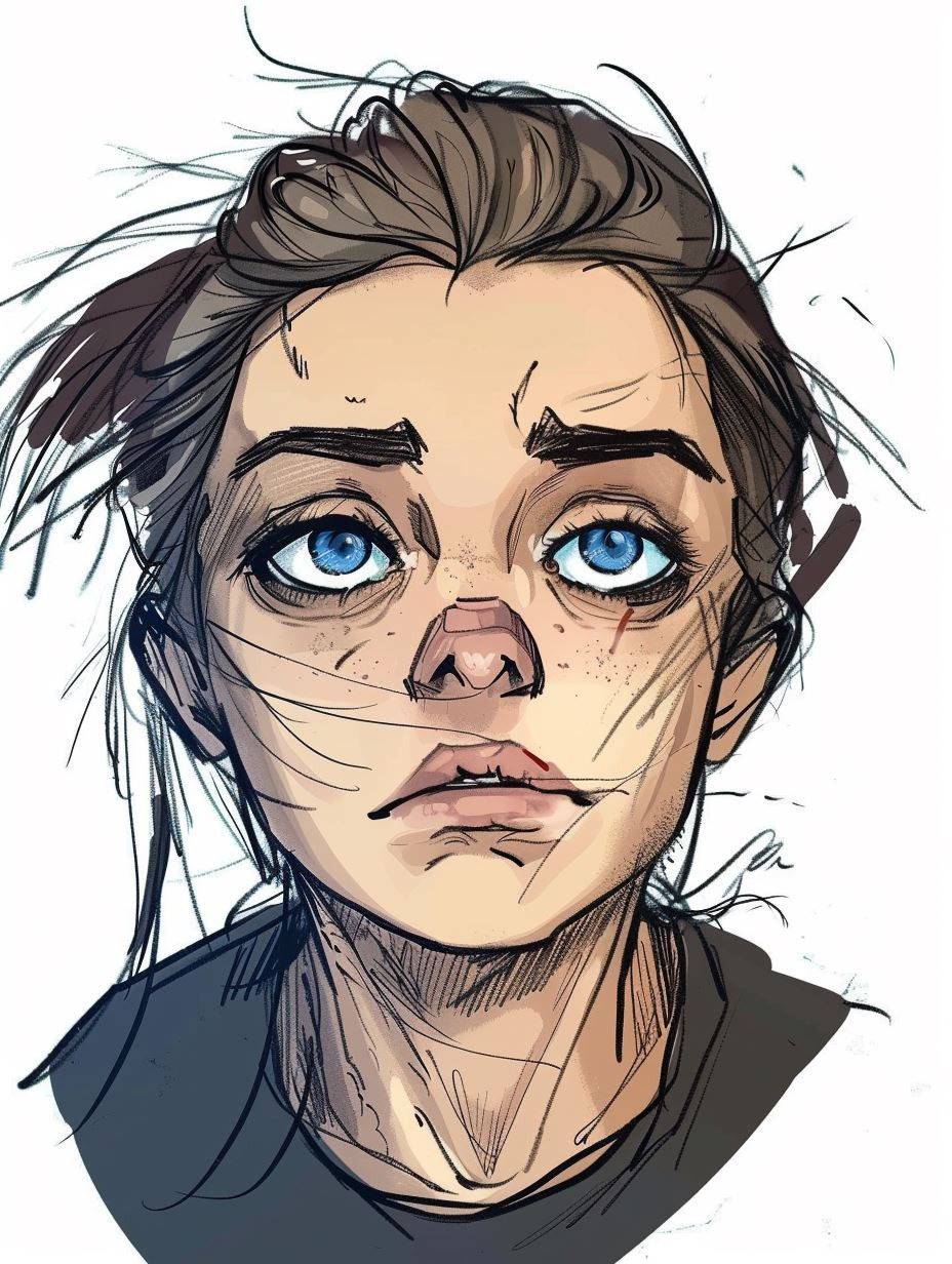 Raw Ink Portrait with Azure Eyes - Image 3