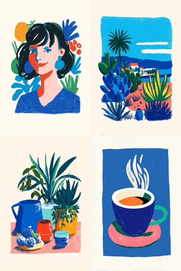 Vibrant Blue Mid-Century Modern Art Prints