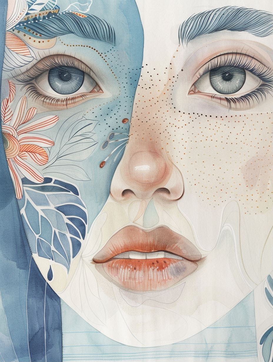 Floral Ethereal Portraits in Blue and Peach - Image 1