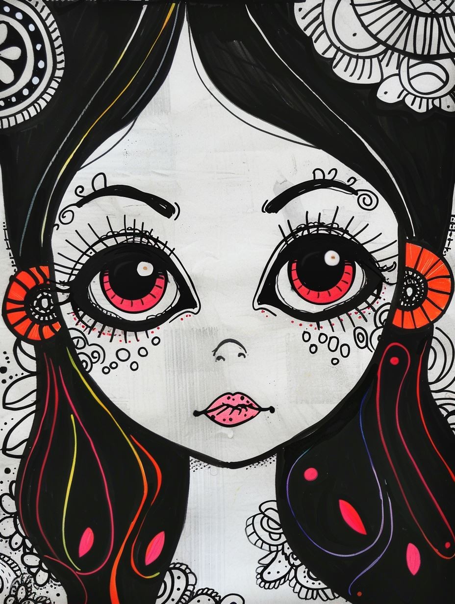 Whimsical Ink and Pastel Portrait - Image 2