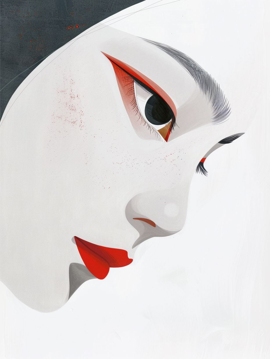Minimalist Crimson Asian Portraits - Image 4