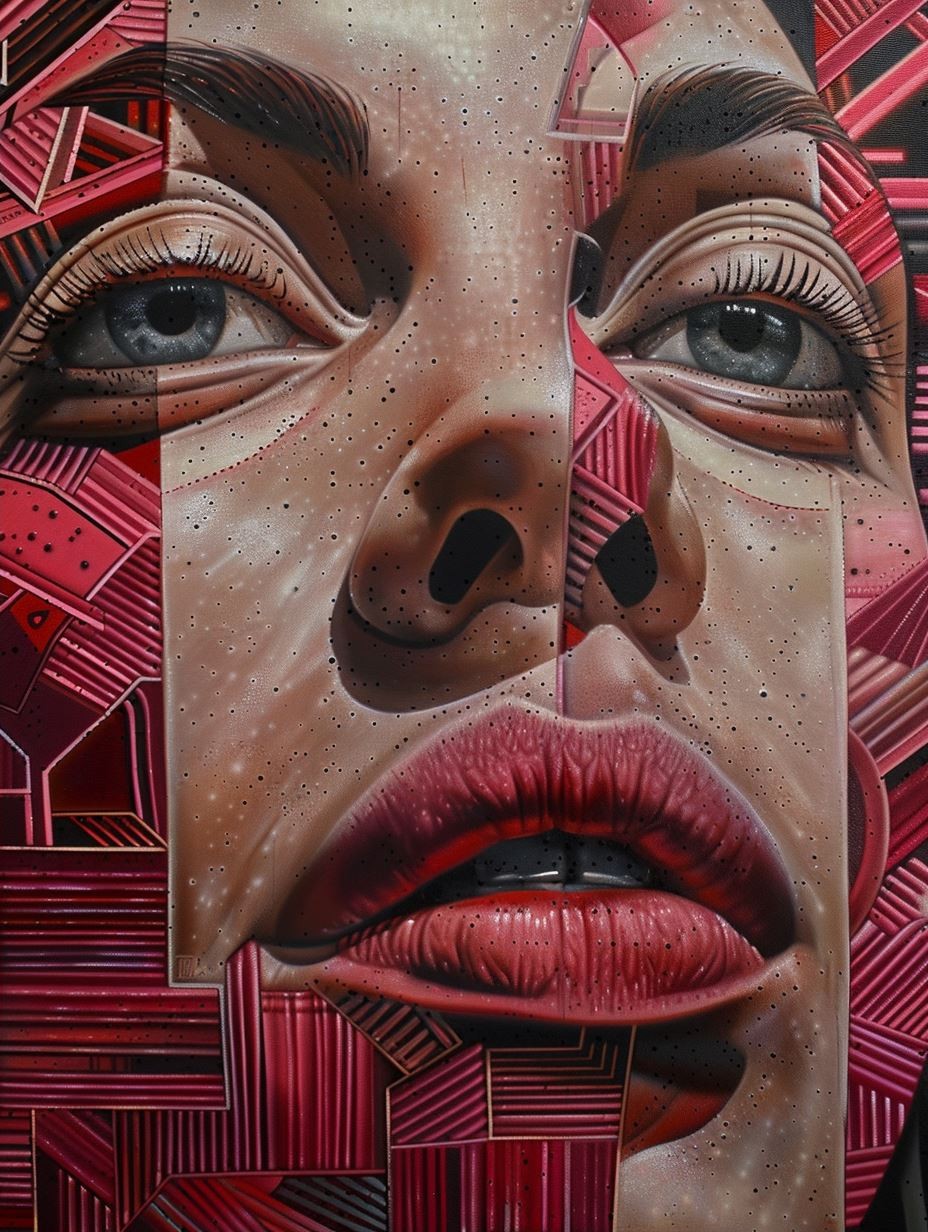 Crimson Geometric Portrait Study - Image 2