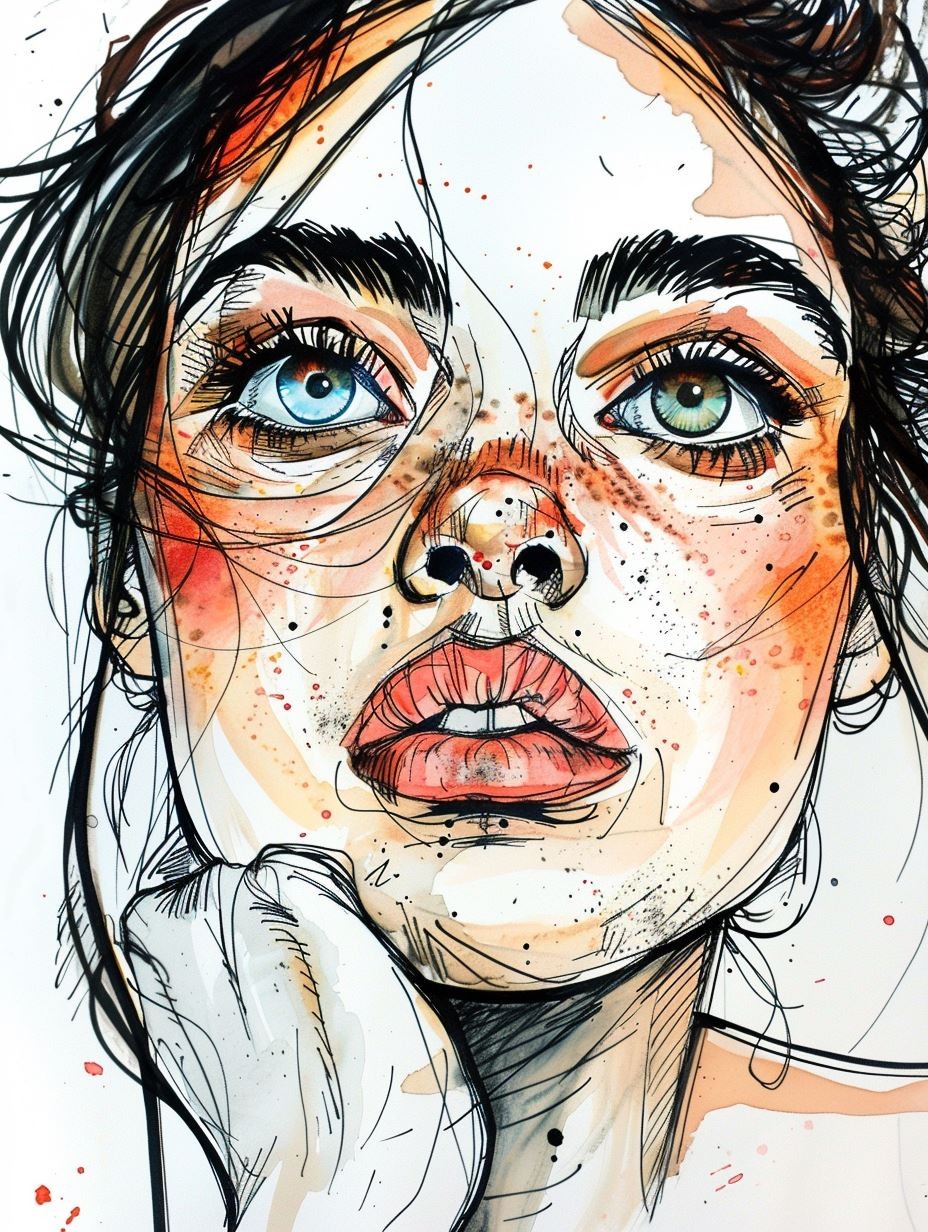 Bohemian Ink and Watercolor Portrait - Image 2