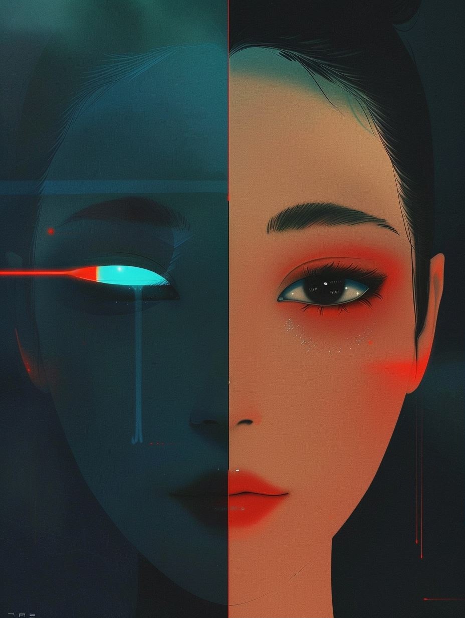 Neon Cybernetic Humanoid Portraits - Image 1
