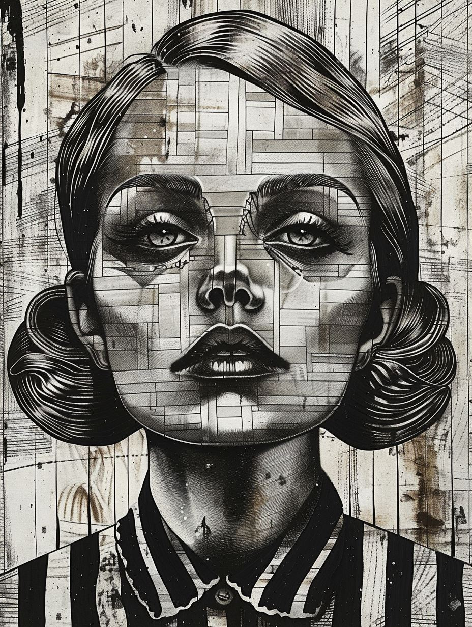Fragmented Portraits in Monochrome Ink - Image 1