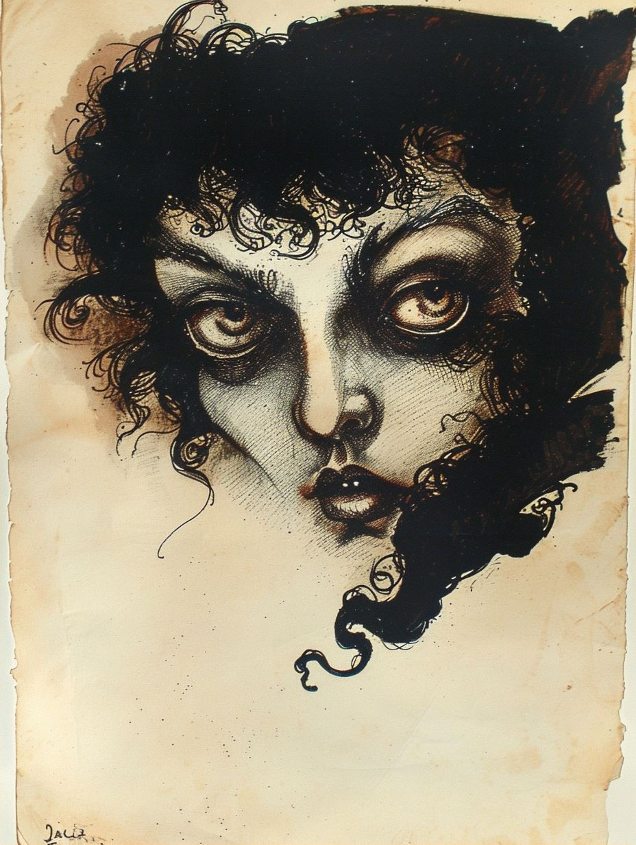 Vintage Gothic Ink Portrait - Image 2