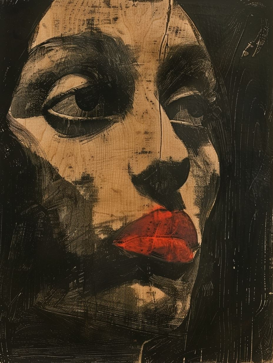 Rustic Woodcut Portrait of Sorrow - Image 1