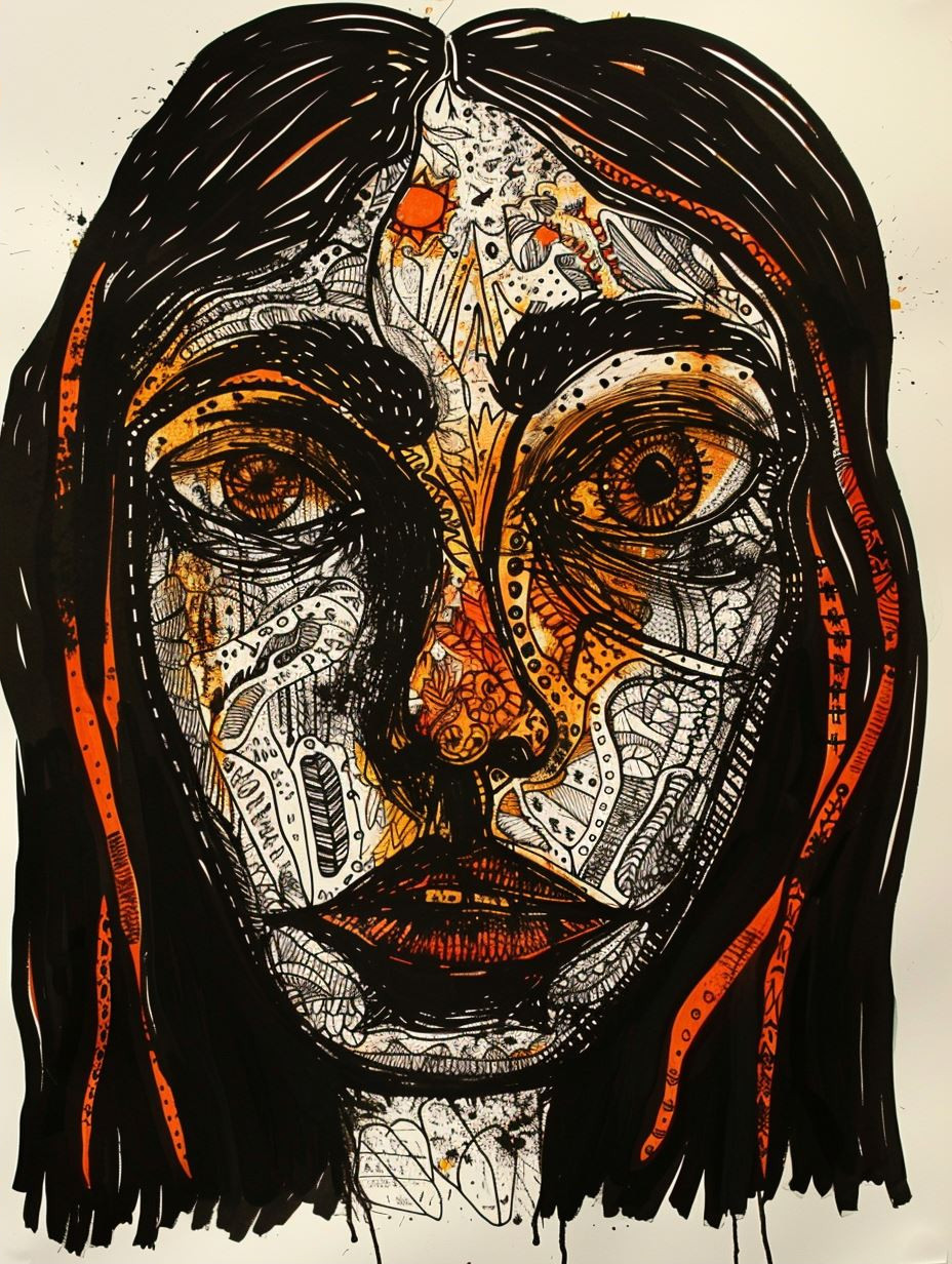 Abstract Golden Tribal Portrait - Image 2
