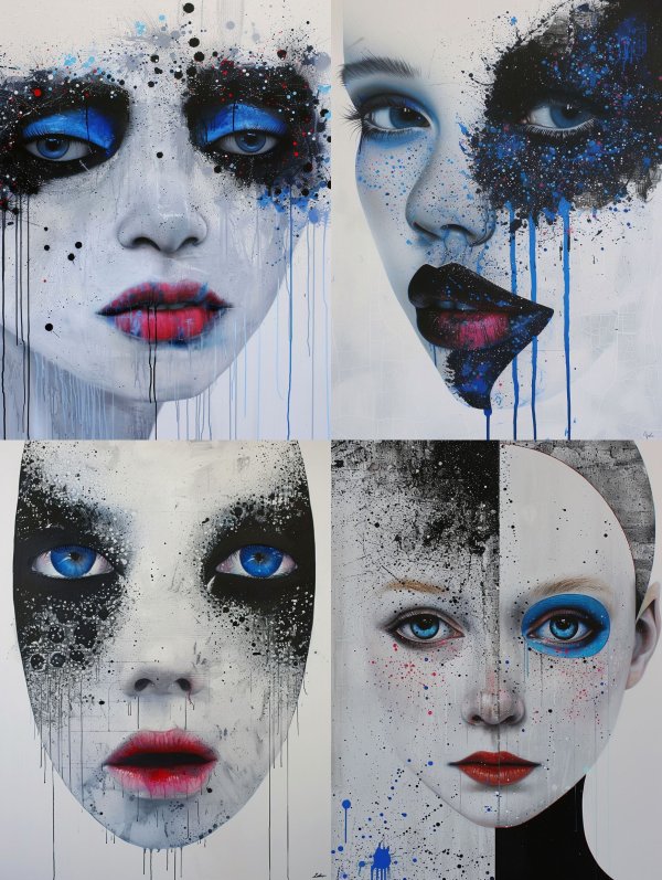 Melancholic Blue Ink Portraits