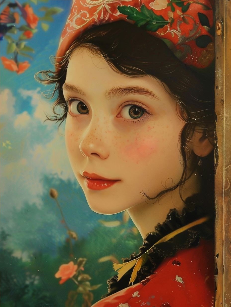Ethereal Gaze in Crimson Silk - Image 4
