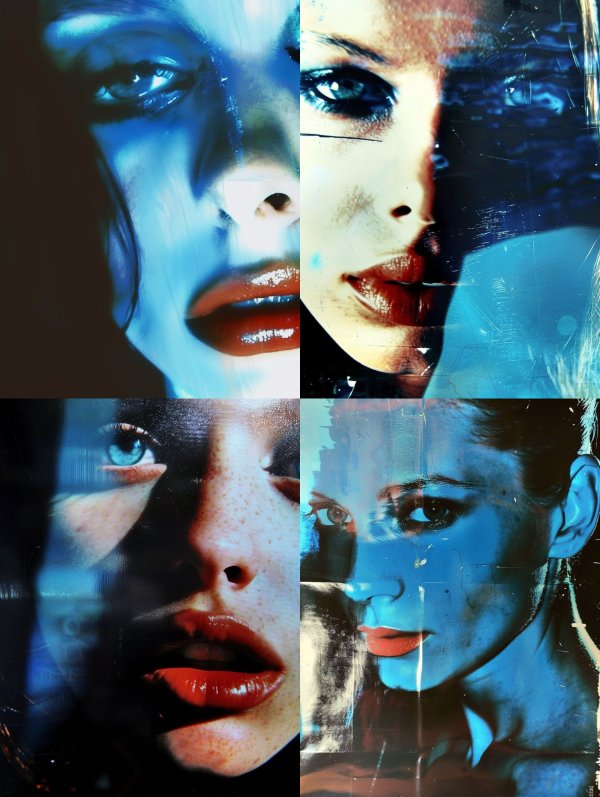 Fragmented Blue Neon Portraits