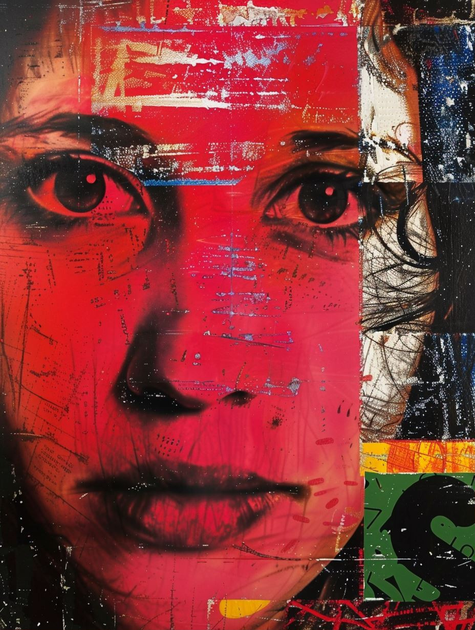 Fragmented Gazes in Crimson - Image 1