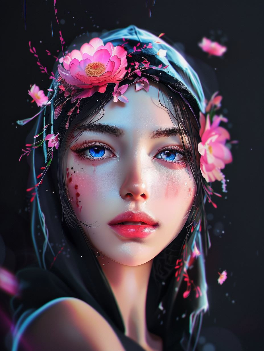 Ethereal Neon Floral Portraits - Image 1