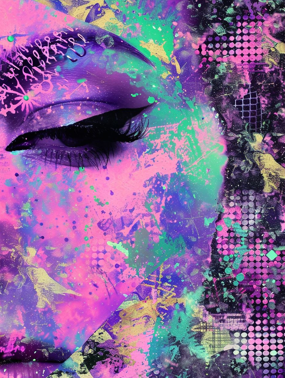 Neon Dreams: Abstract Portrait Collage - Image 3