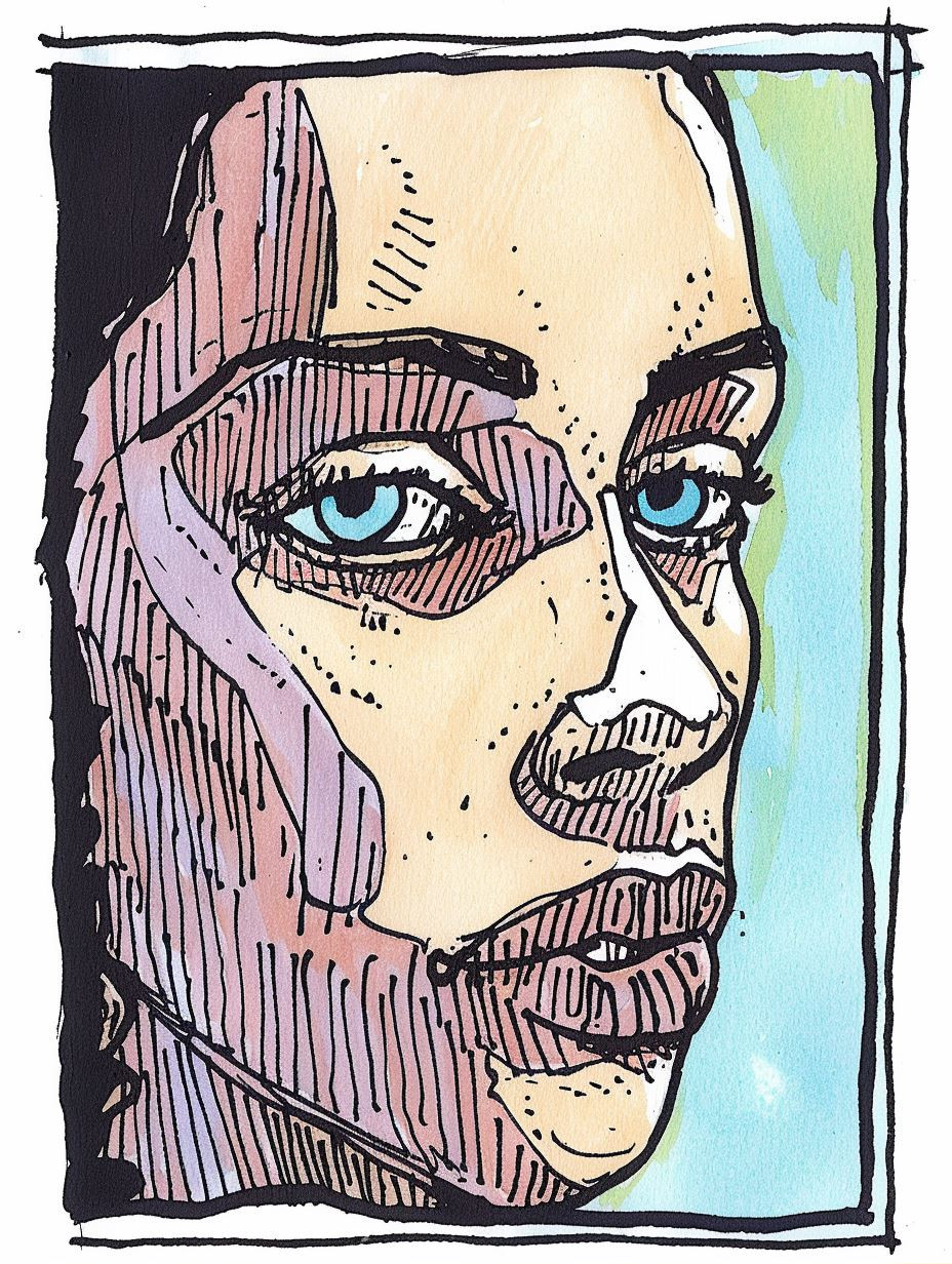 Whimsical Ink Portrait of Melancholy - Image 2