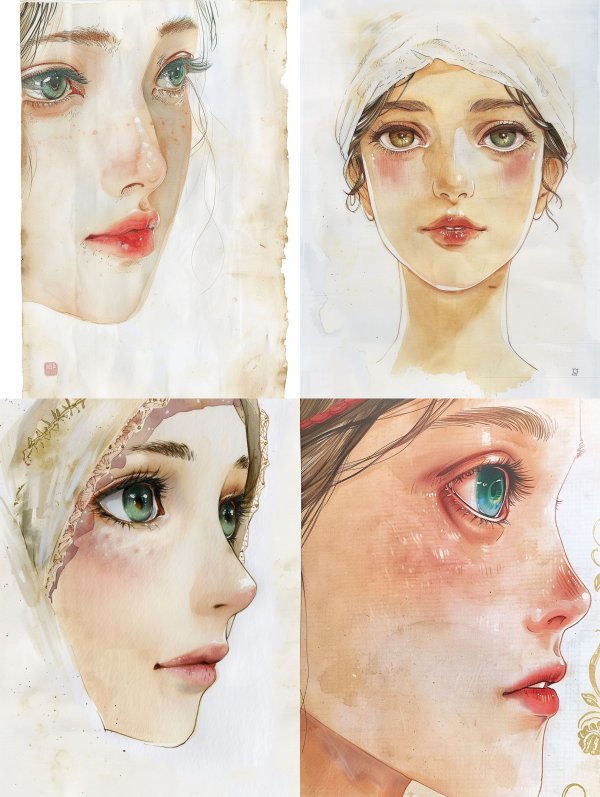 Ethereal Gazes in Watercolor