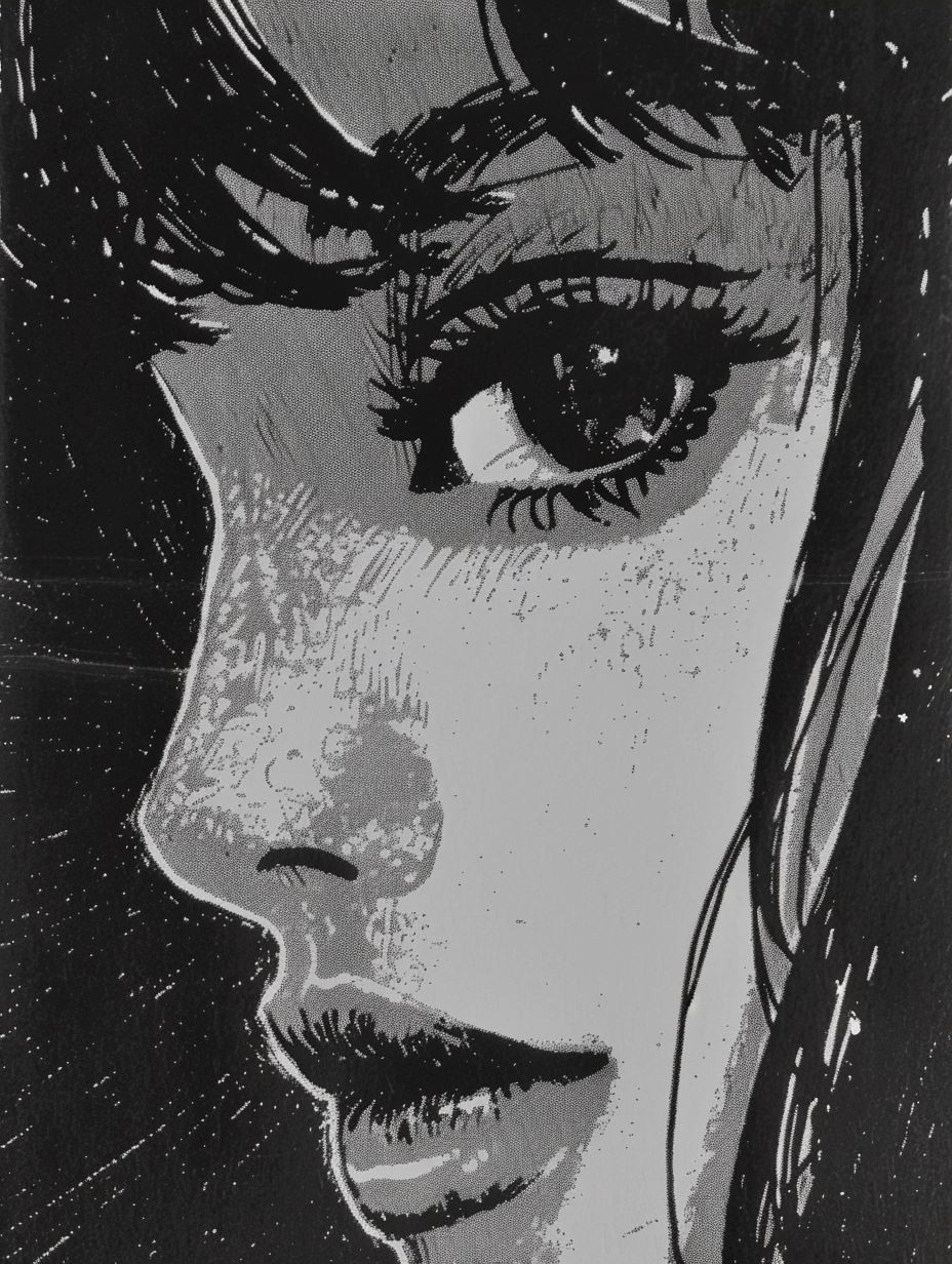 Vintage Noir Manga Portrait - Image 3
