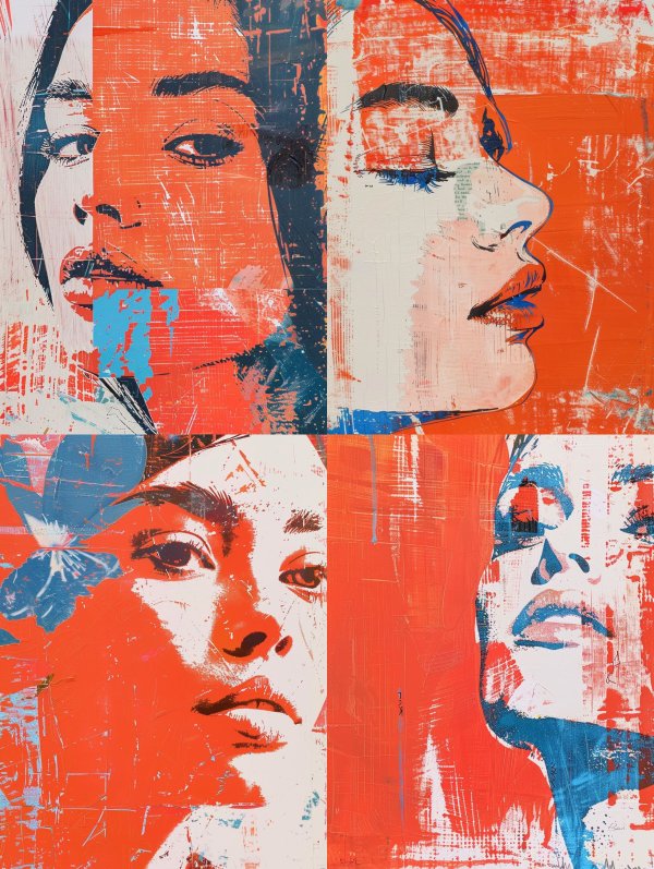 Abstract Crimson Portrait Fragments