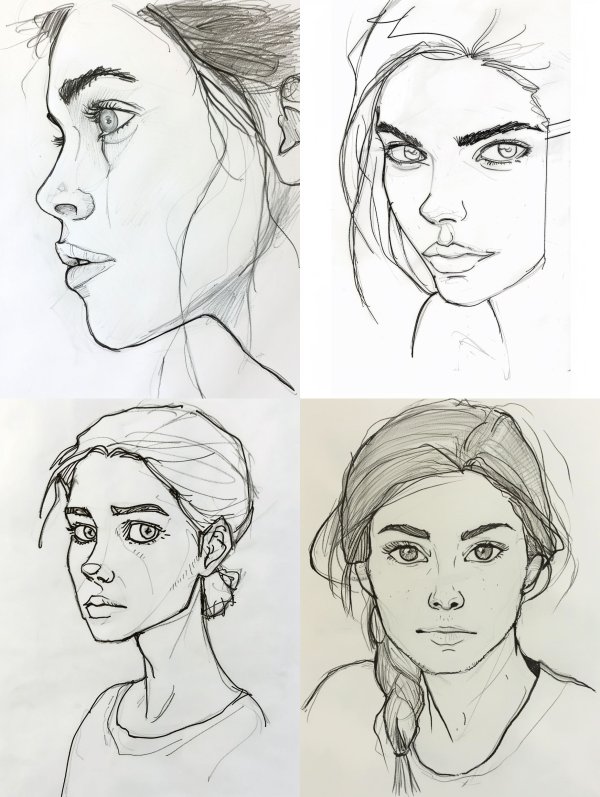 Elegant Pencil Portrait Study Sketches
