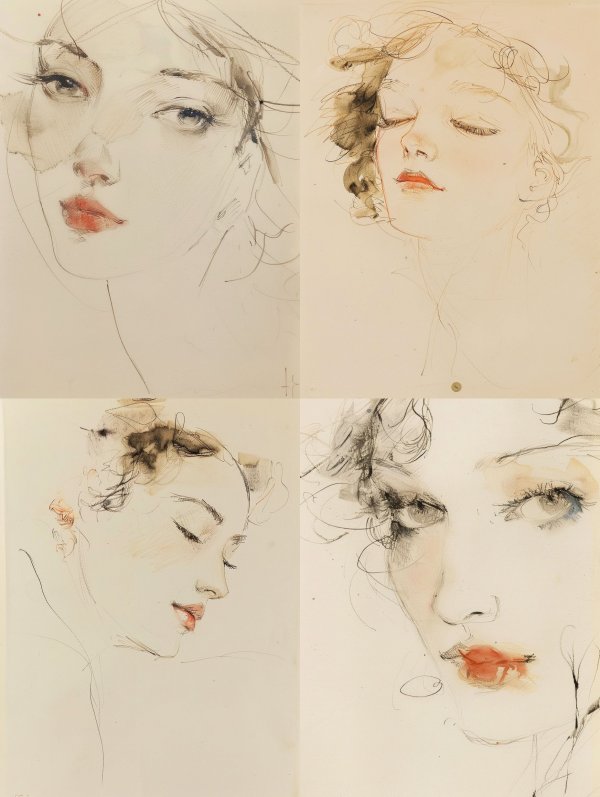 Whispers of Elegance: Four Feminine Sketches