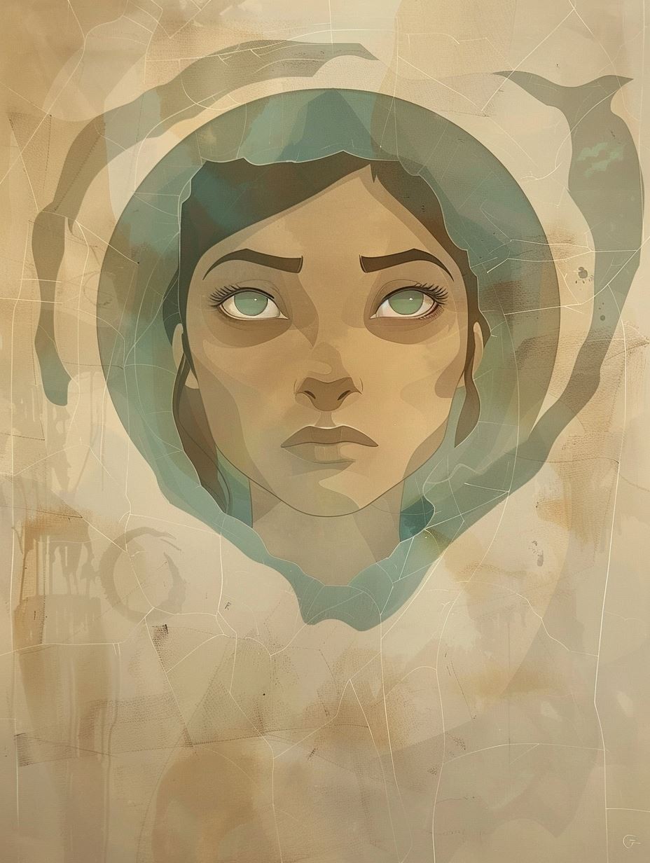 Ethereal Gaze in Aged Parchment - Image 1