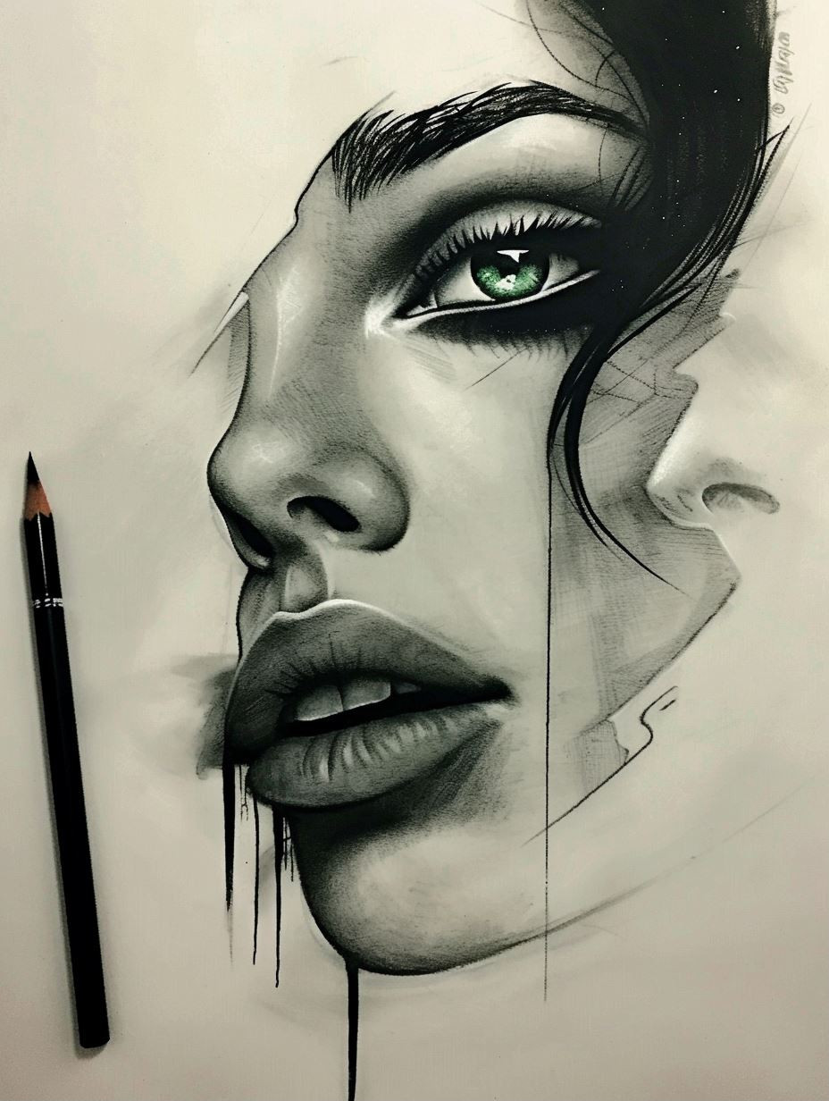 Ethereal Gaze: Charcoal Portrait Studies - Image 1