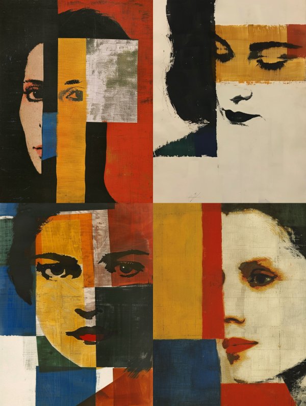 Fragmented Faces in Primary Color Blocks