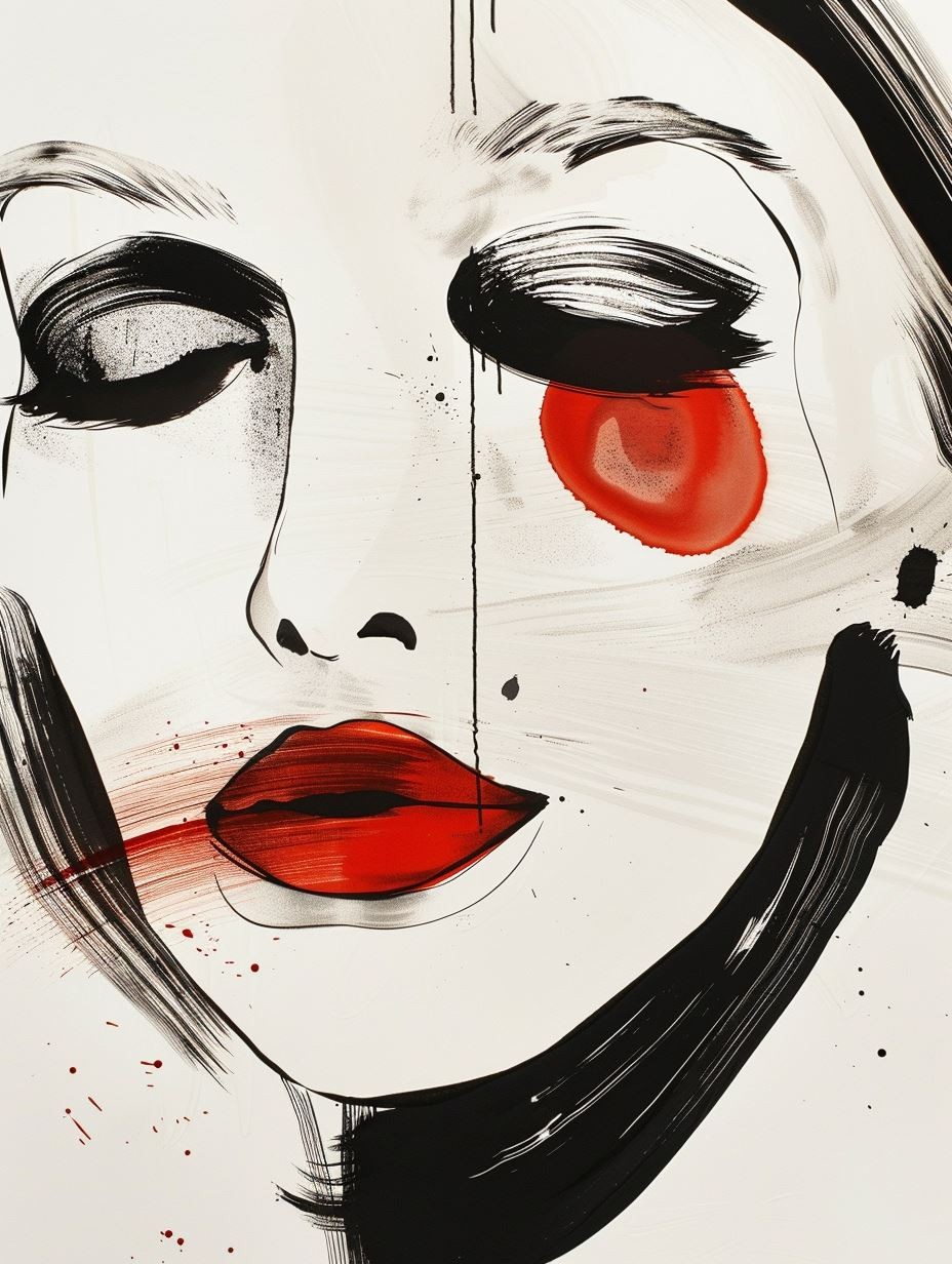 Abstract Crimson Ink Portrait