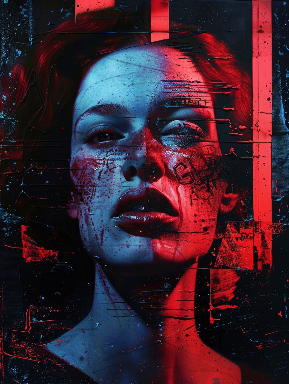 Digital Glitch Portraits in Neon Red and Blue - Image 3