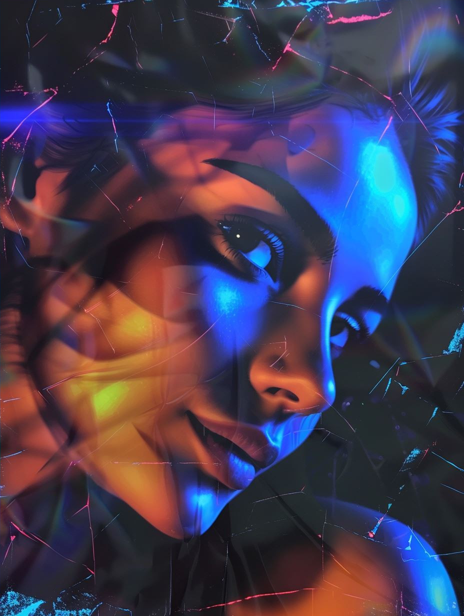 Neon Gaze Through Shattered Glass - Image 4