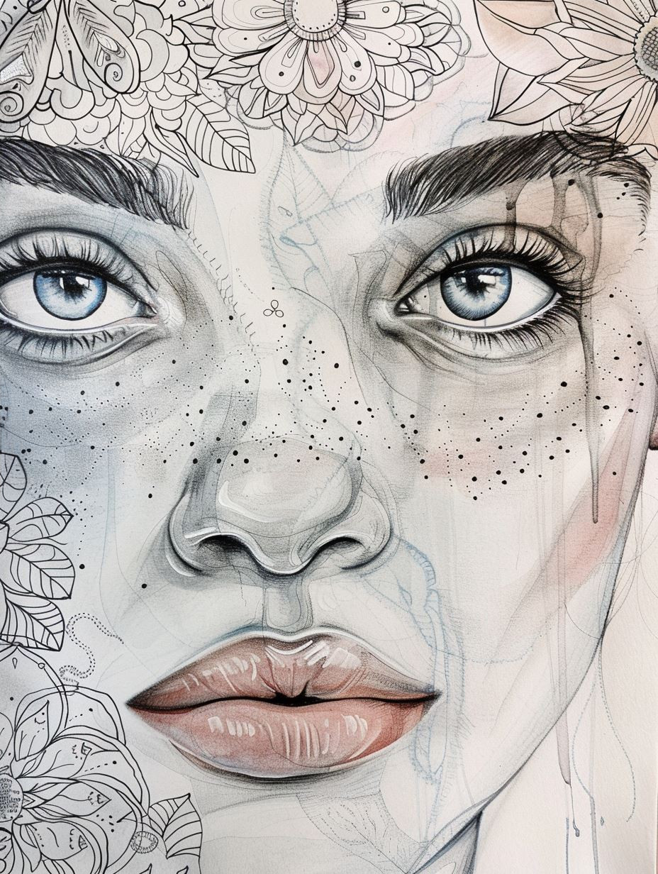 Ethereal Floral Portrait Sketches - Image 4