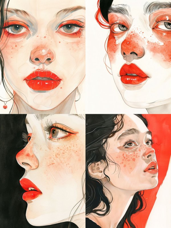 Ethereal Crimson Watercolor Portraits