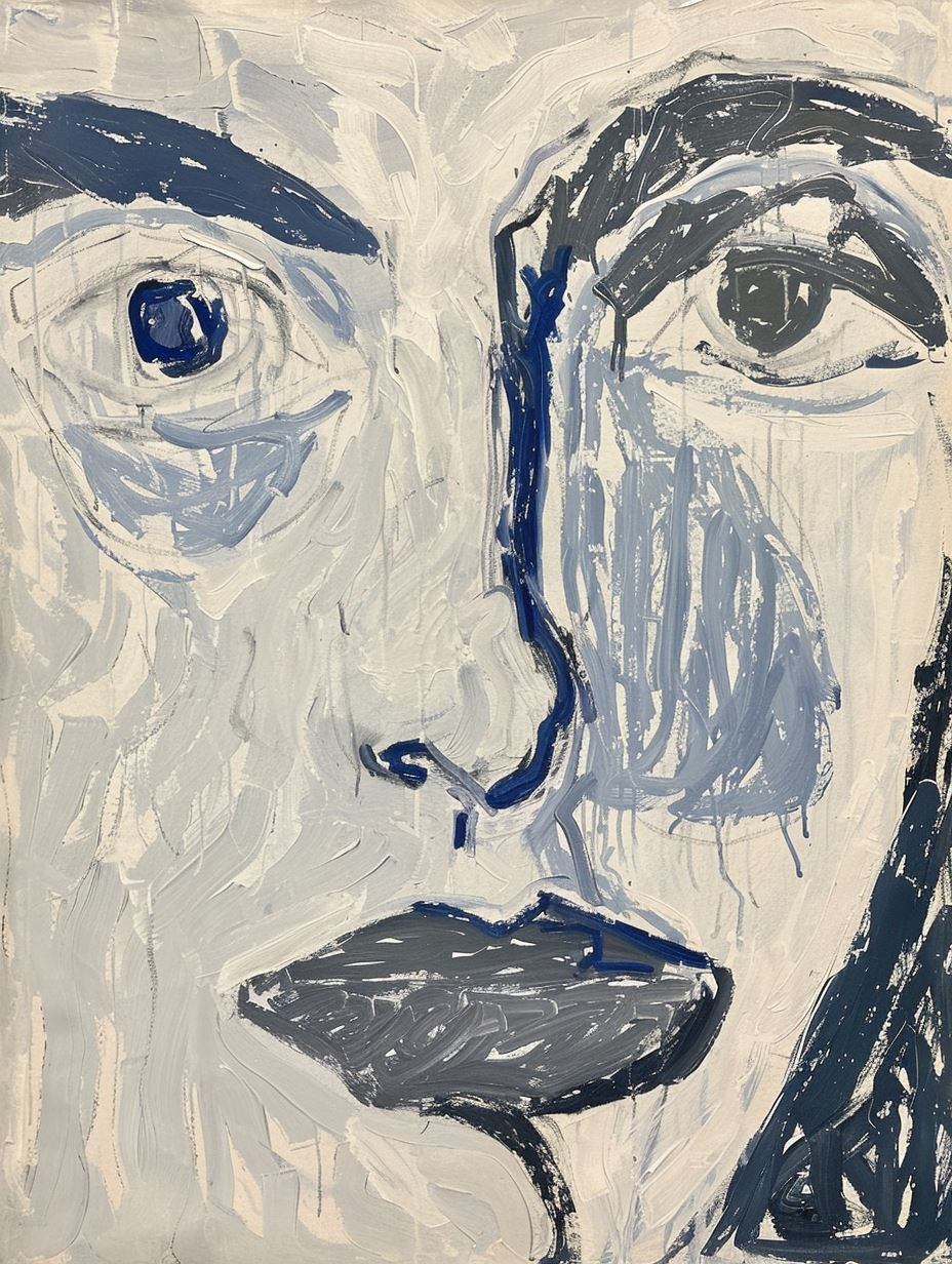 Fragmented Faces in Blue Ink - Image 4