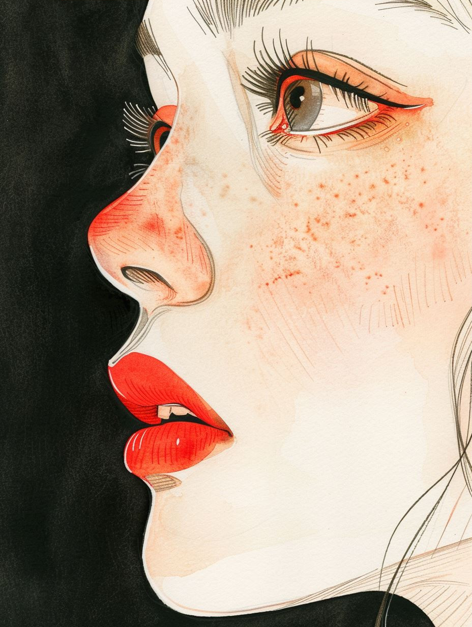 Ethereal Crimson Watercolor Portraits - Image 3